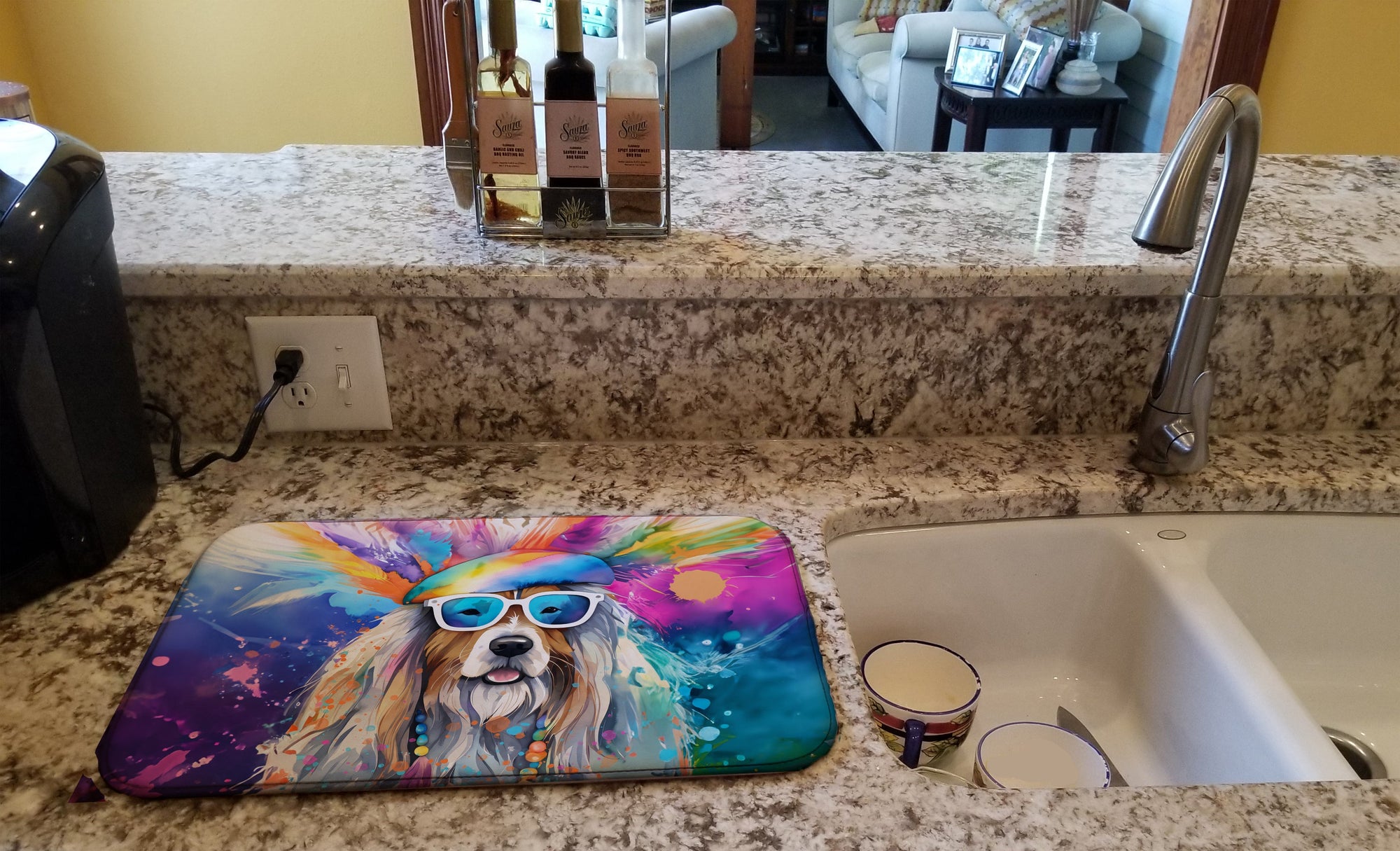 Caroline's Treasures Bearded Collie Hippie Dawg Dish Drying Mat