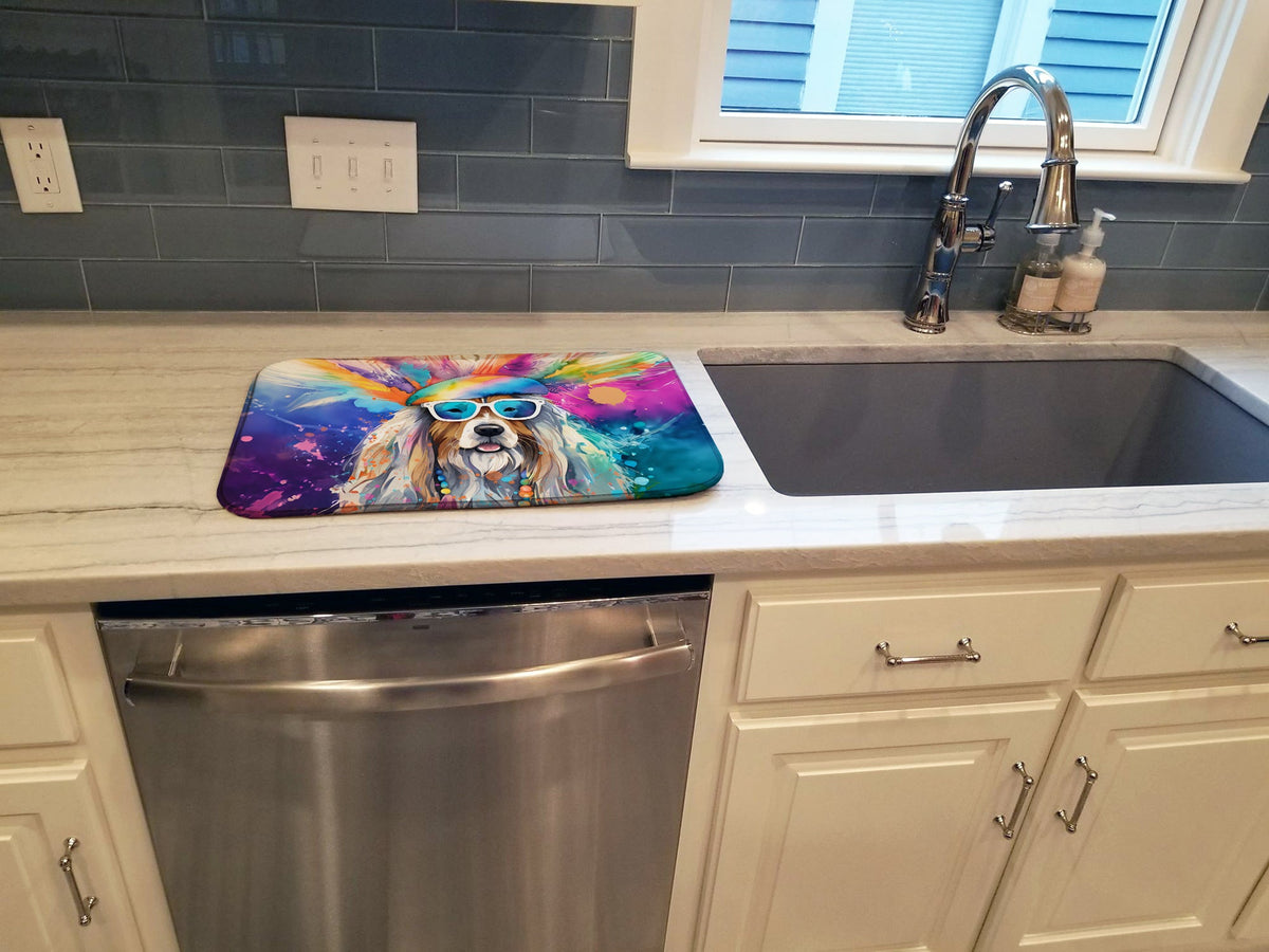 Caroline's Treasures Bearded Collie Hippie Dawg Dish Drying Mat