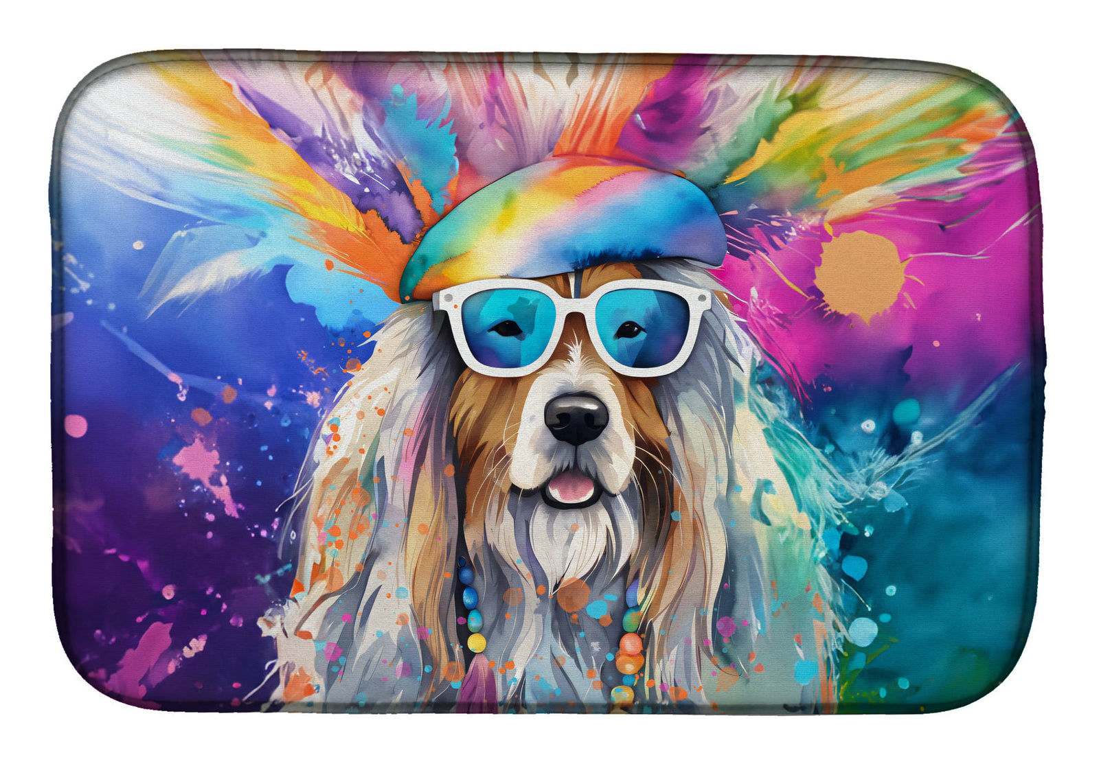 Caroline's Treasures Bearded Collie Hippie Dawg Dish Drying Mat