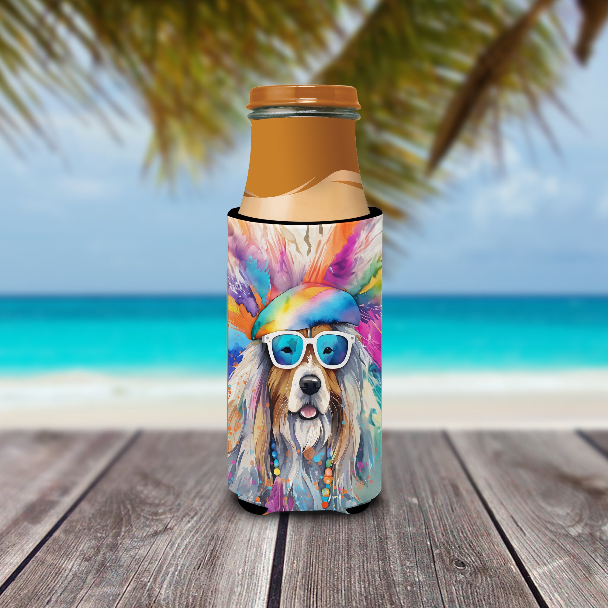 Bearded Collie Hippie Dawg Hugger for Ultra Slim Cans