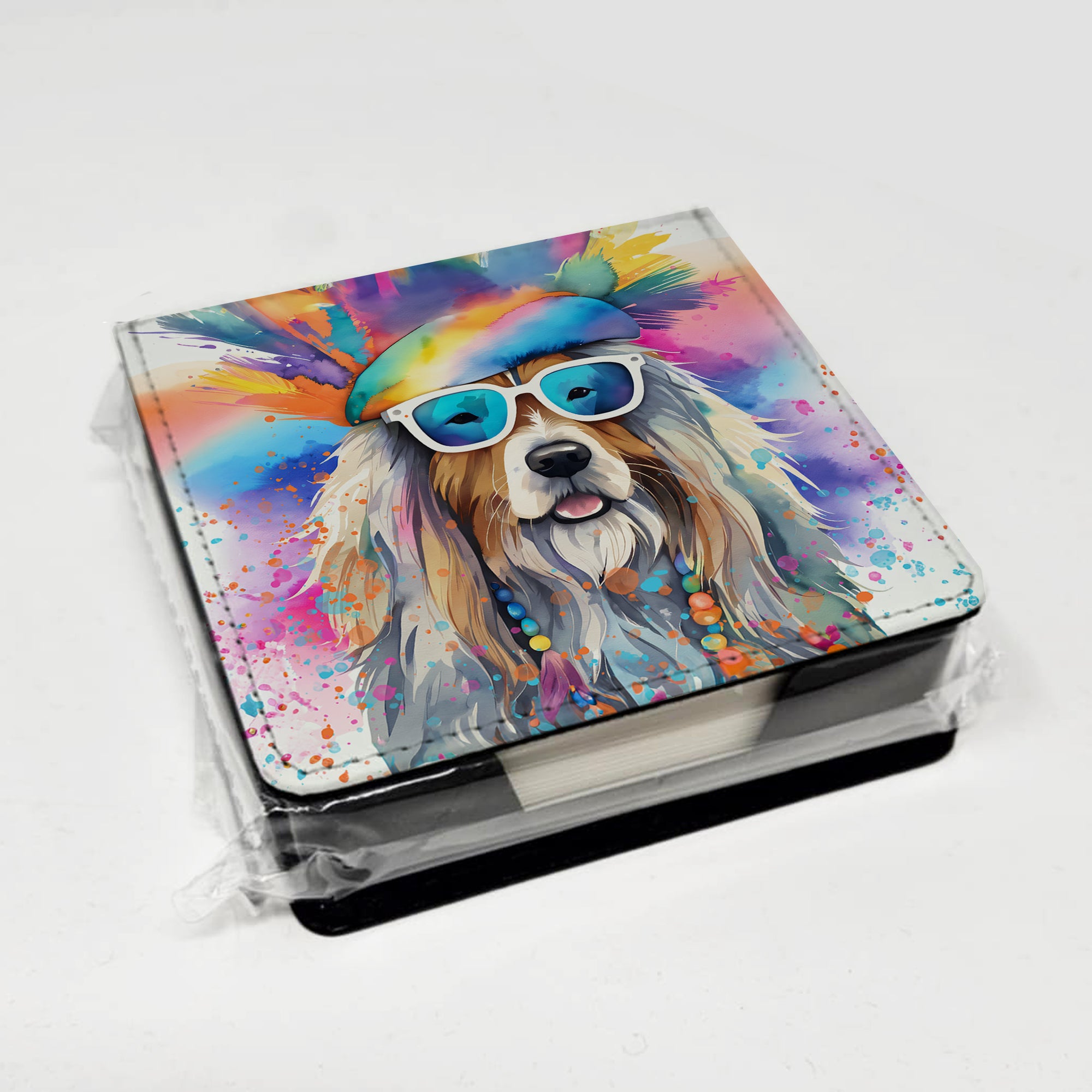 Caroline's Treasures Bearded Collie Hippie Dawg PU Leather Note Paper Holder