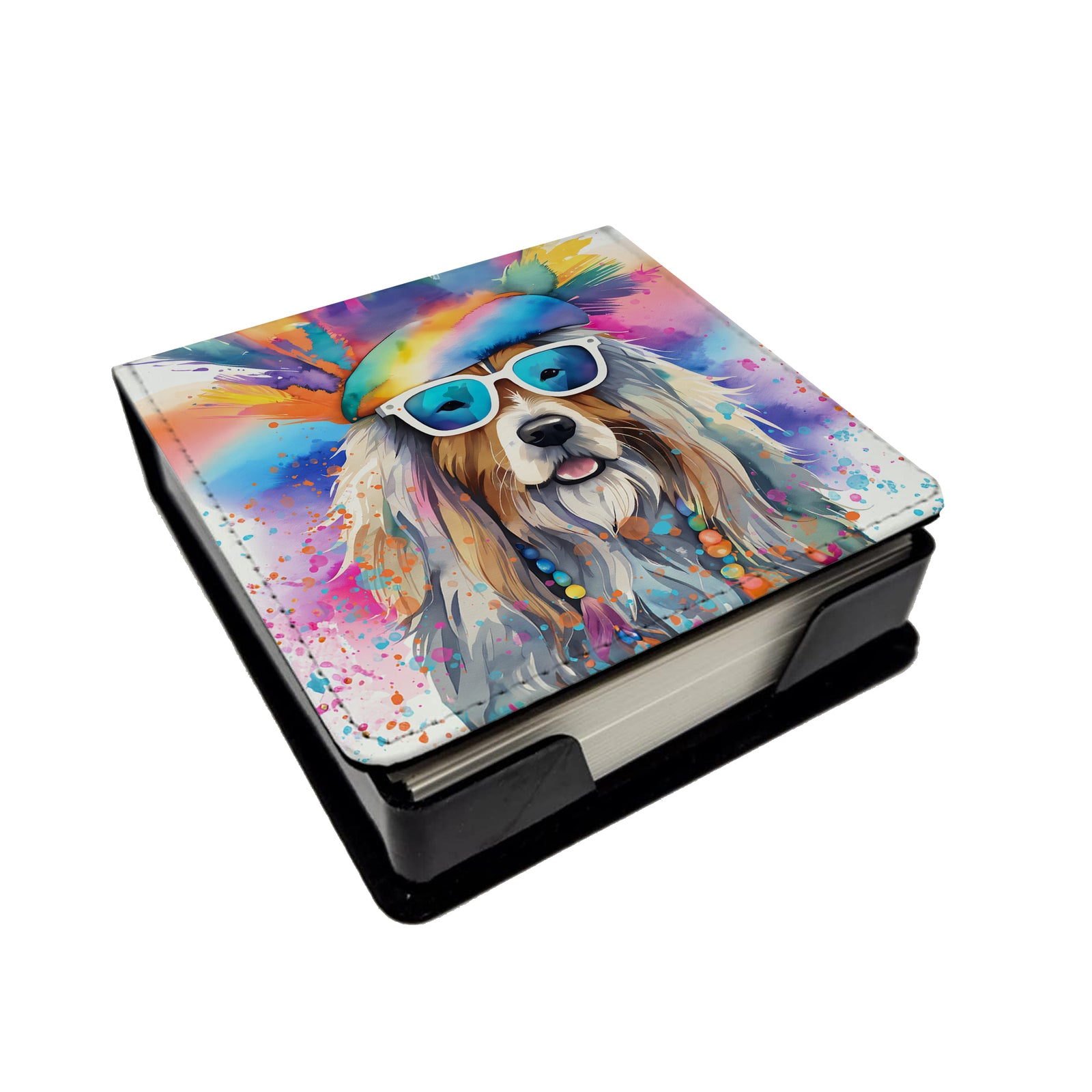 Caroline's Treasures Bearded Collie Hippie Dawg PU Leather Note Paper Holder