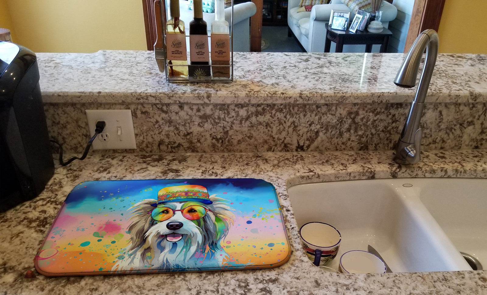 Caroline's Treasures Bearded Collie Hippie Dawg Dish Drying Mat