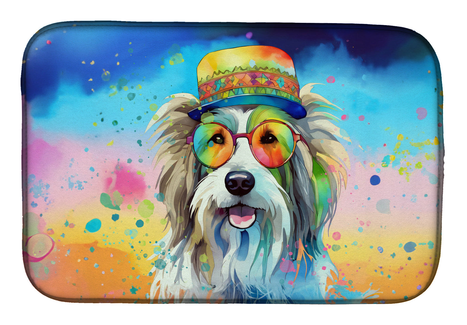 Caroline's Treasures Bearded Collie Hippie Dawg Dish Drying Mat