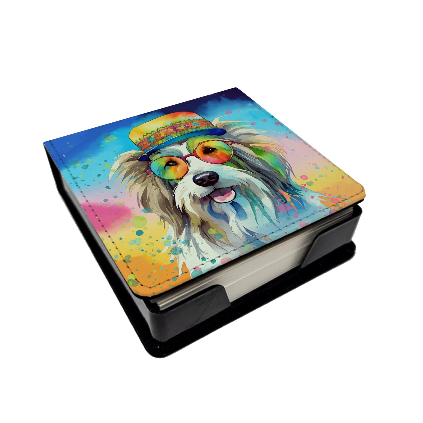 Caroline's Treasures Bearded Collie Hippie Dawg PU Leather Note Paper Holder