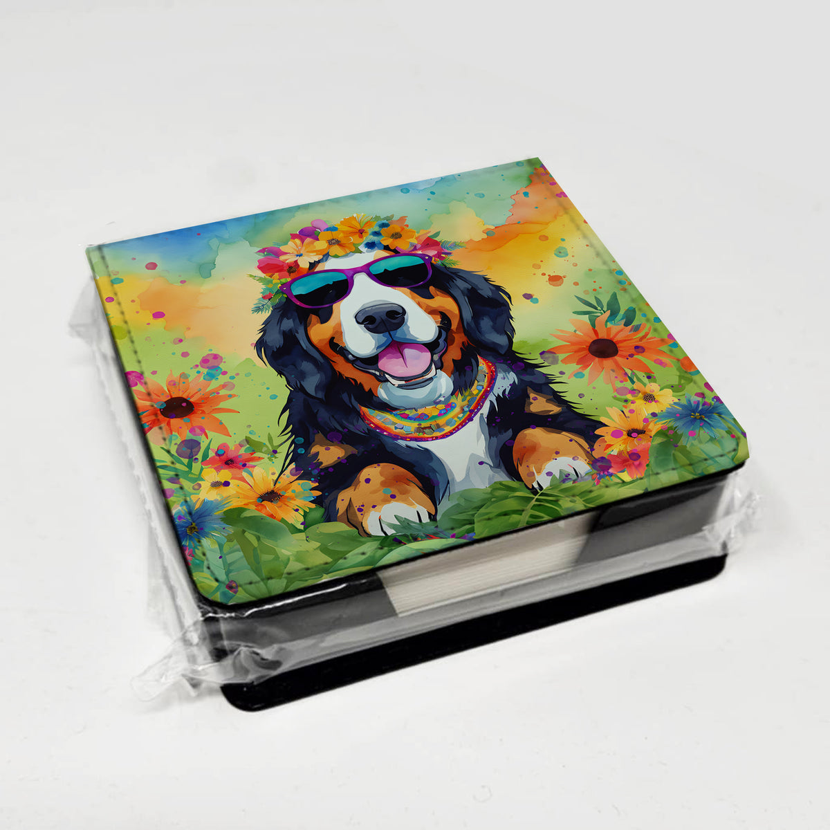 Caroline's Treasures Bernese Mountain Dog Hippie Dawg PU Leather Note Paper Holder