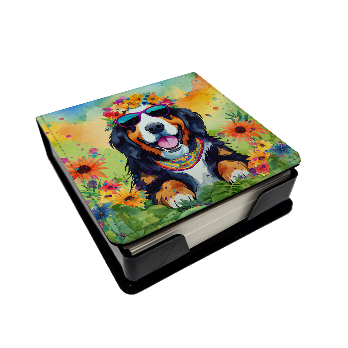 Caroline's Treasures Bernese Mountain Dog Hippie Dawg PU Leather Note Paper Holder