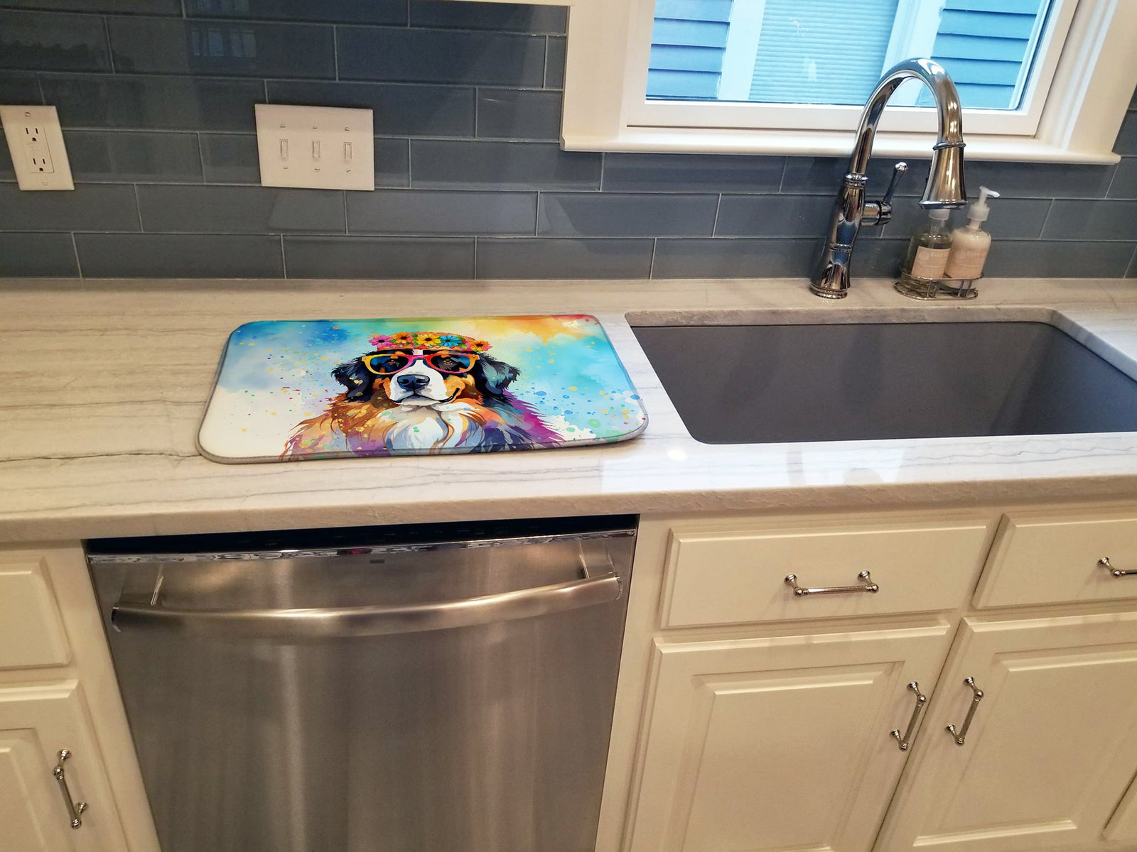 Caroline's Treasures Bernese Mountain Dog Hippie Dawg Dish Drying Mat