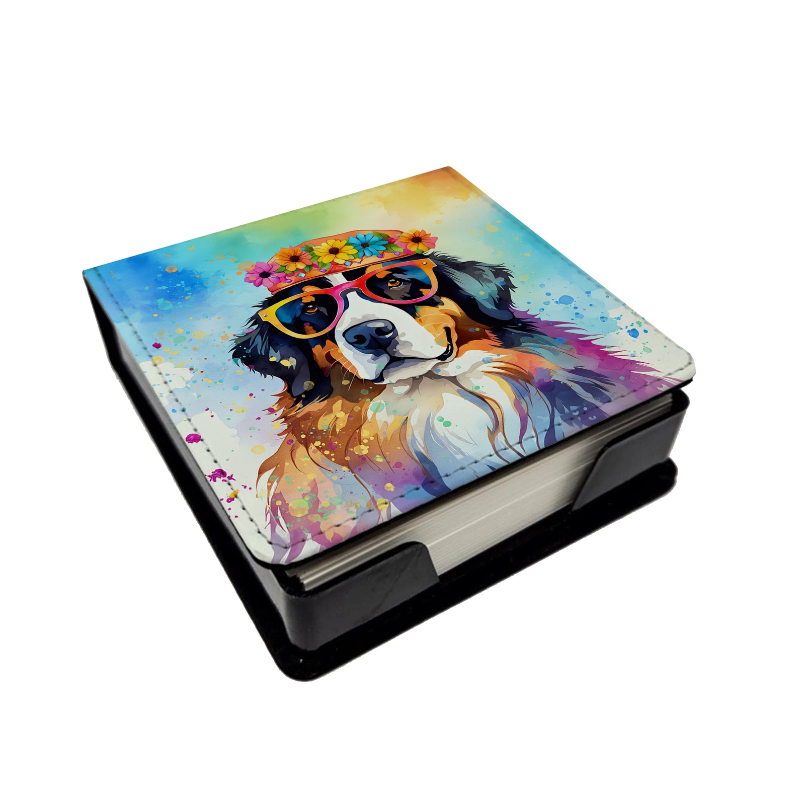 Caroline's Treasures Bernese Mountain Dog Hippie Dawg PU Leather Note Paper Holder