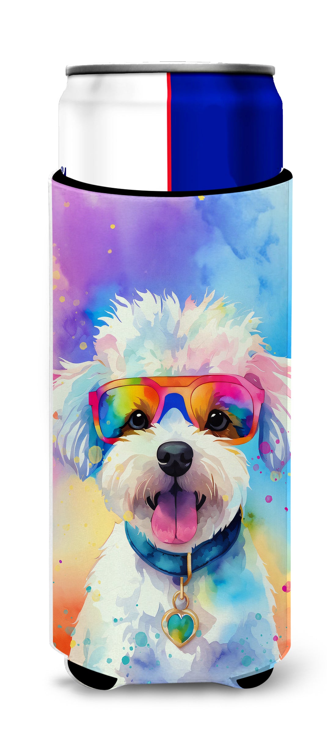 Buy this Bichon Frise Hippie Dawg Hugger for Ultra Slim Cans