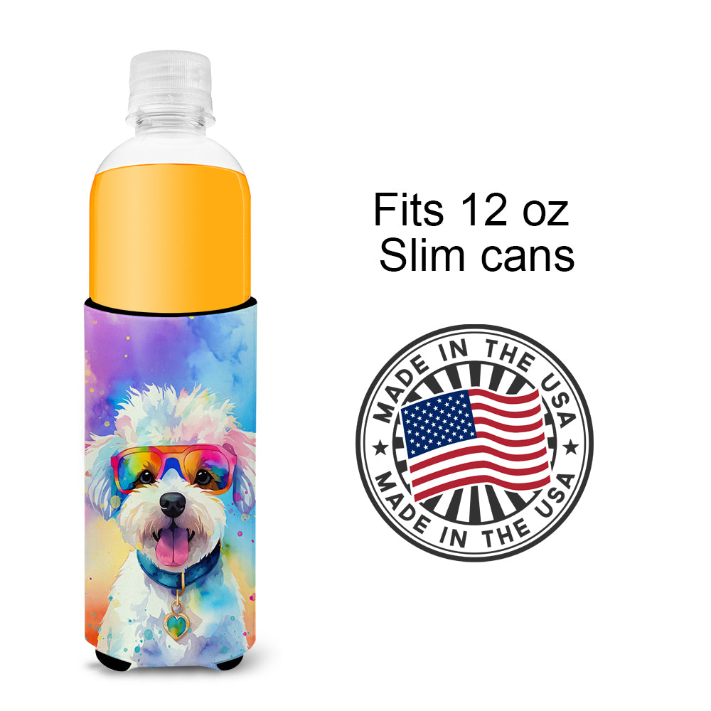 Bichon Frise Hippie Dawg Hugger for Ultra Slim Cans