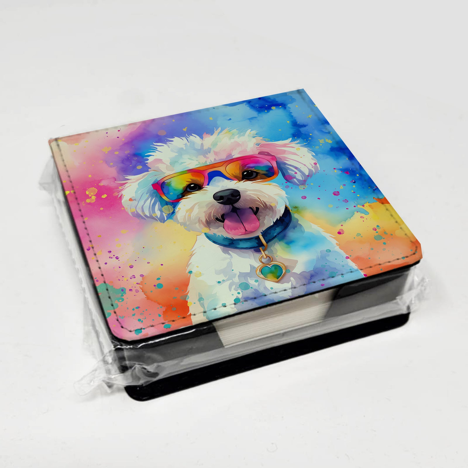 Caroline's Treasures Bichon Frise Hippie Dawg PU Leather Note Paper Holder