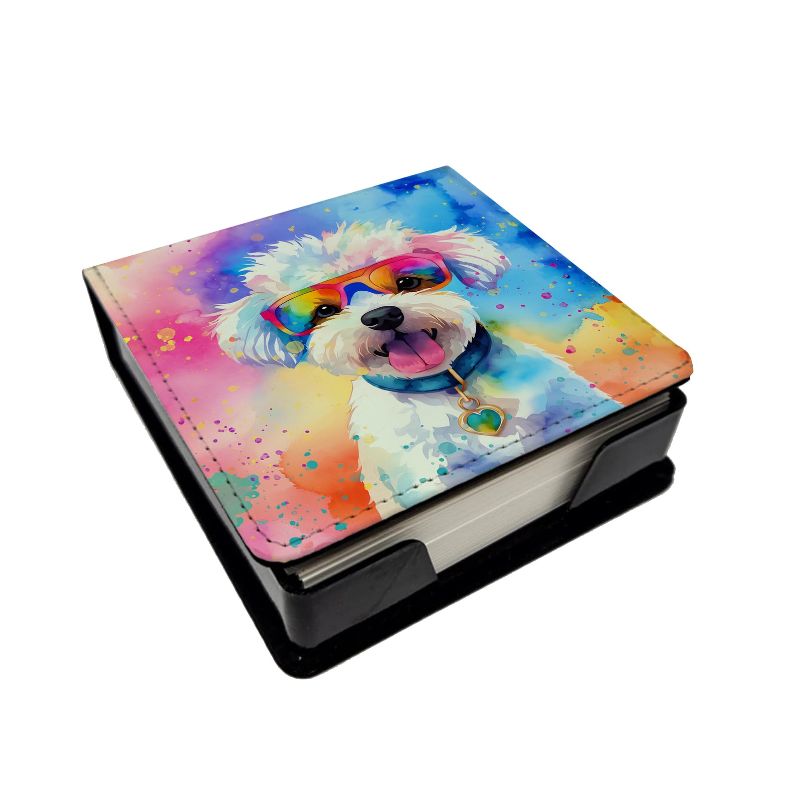 Caroline's Treasures Bichon Frise Hippie Dawg PU Leather Note Paper Holder