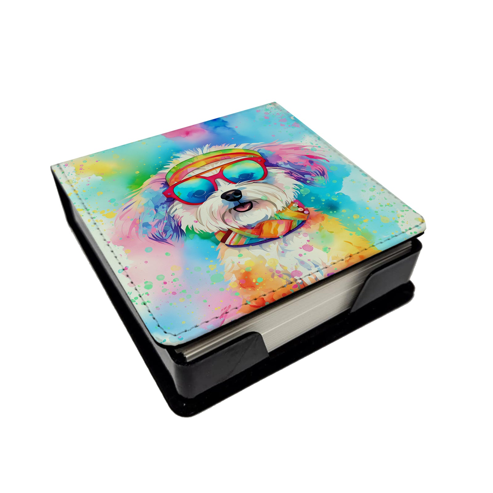 Caroline's Treasures Bichon Frise Hippie Dawg PU Leather Note Paper Holder