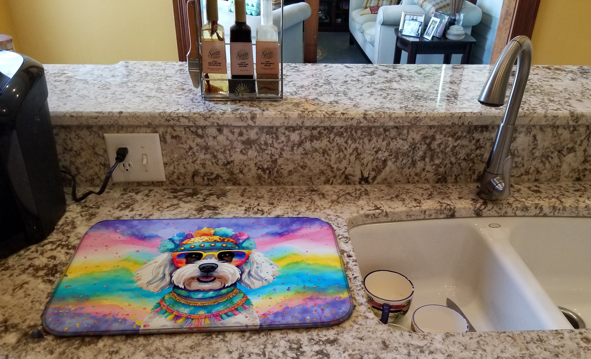 Caroline's Treasures Bichon Frise Hippie Dawg Dish Drying Mat