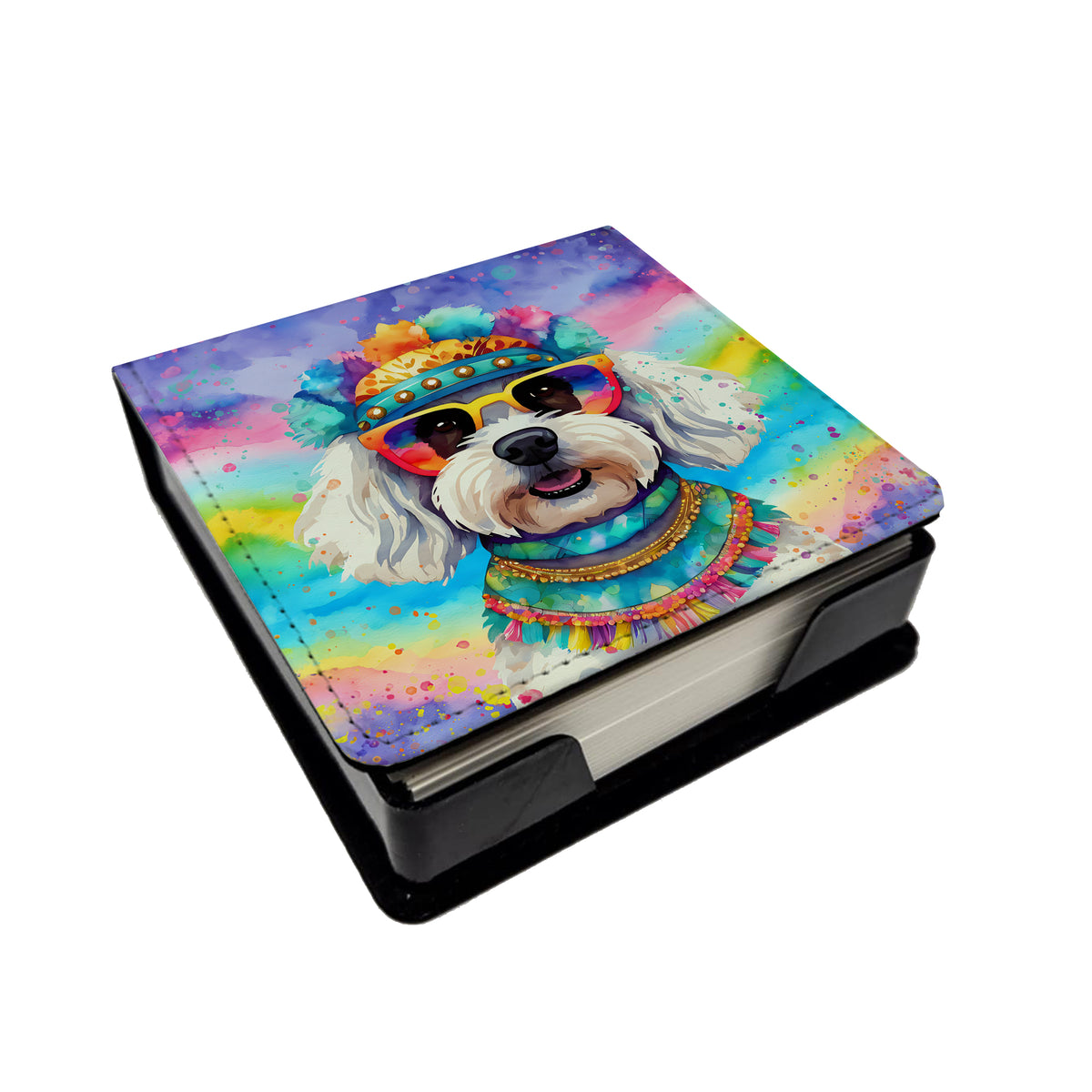 Caroline's Treasures Bichon Frise Hippie Dawg PU Leather Note Paper Holder