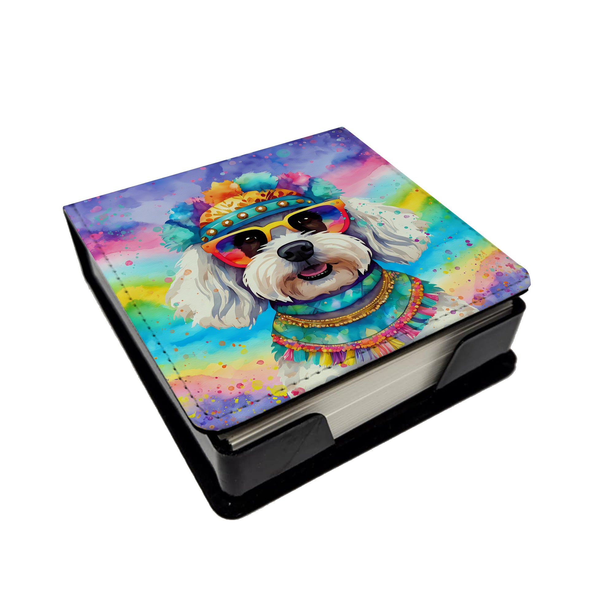 Caroline's Treasures Bichon Frise Hippie Dawg PU Leather Note Paper Holder