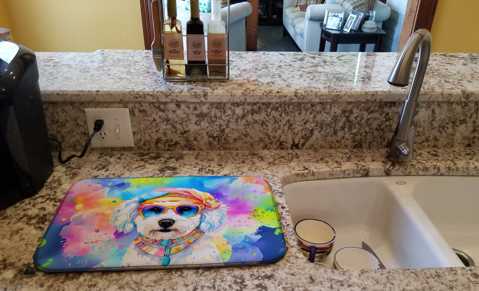 Caroline's Treasures Bichon Frise Hippie Dawg Dish Drying Mat