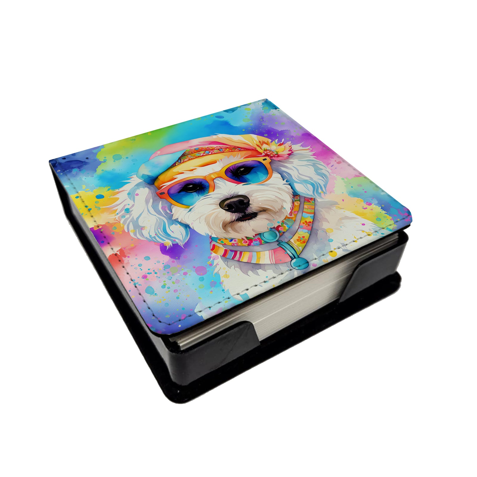 Caroline's Treasures Bichon Frise Hippie Dawg PU Leather Note Paper Holder