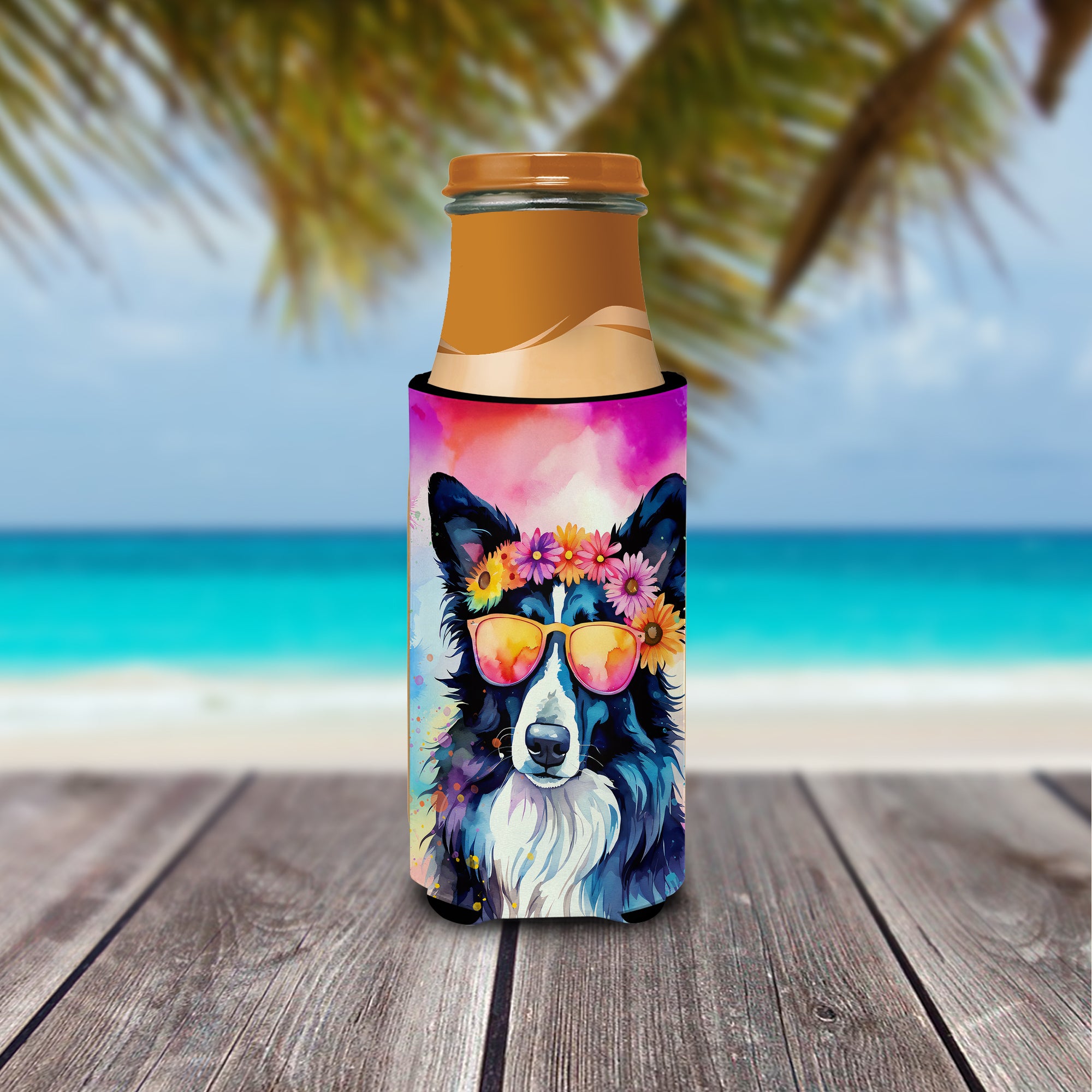 Border Collie Hippie Dawg Hugger for Ultra Slim Cans