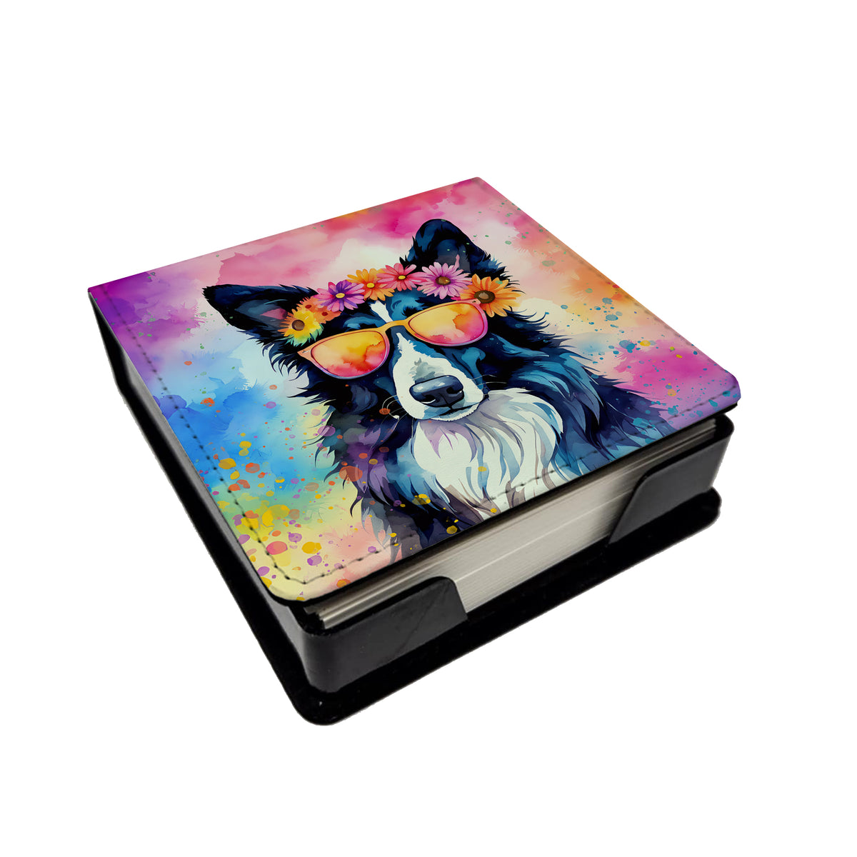 Caroline's Treasures Border Collie Hippie Dawg PU Leather Note Paper Holder