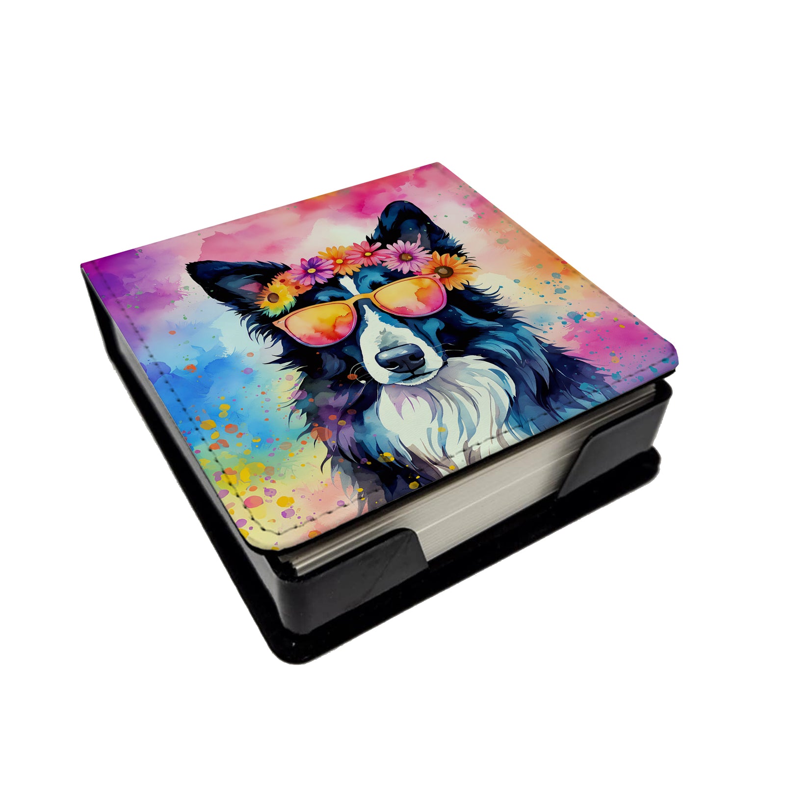 Caroline's Treasures Border Collie Hippie Dawg PU Leather Note Paper Holder
