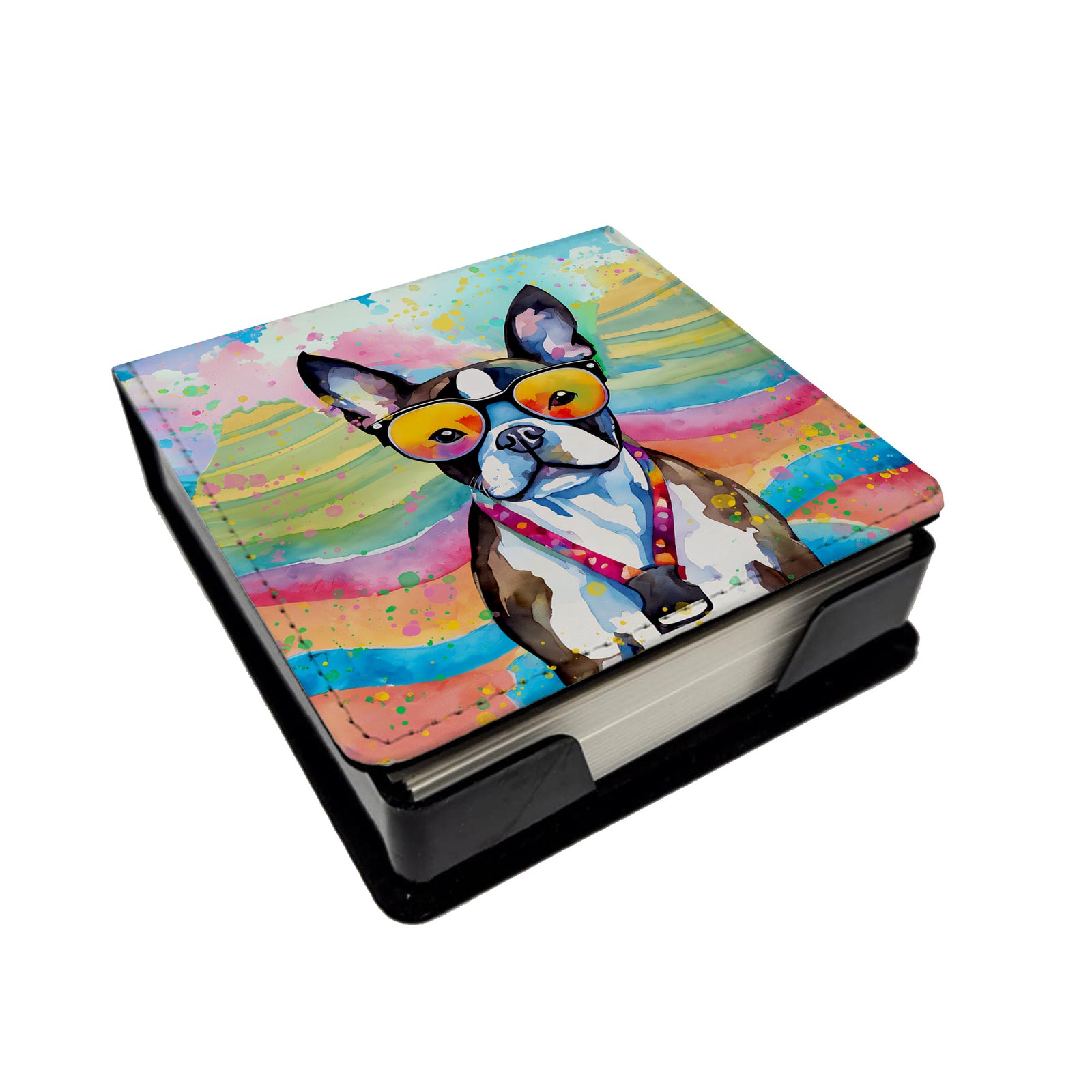 Caroline's Treasures Boston Terrier Hippie Dawg PU Leather Note Paper Holder