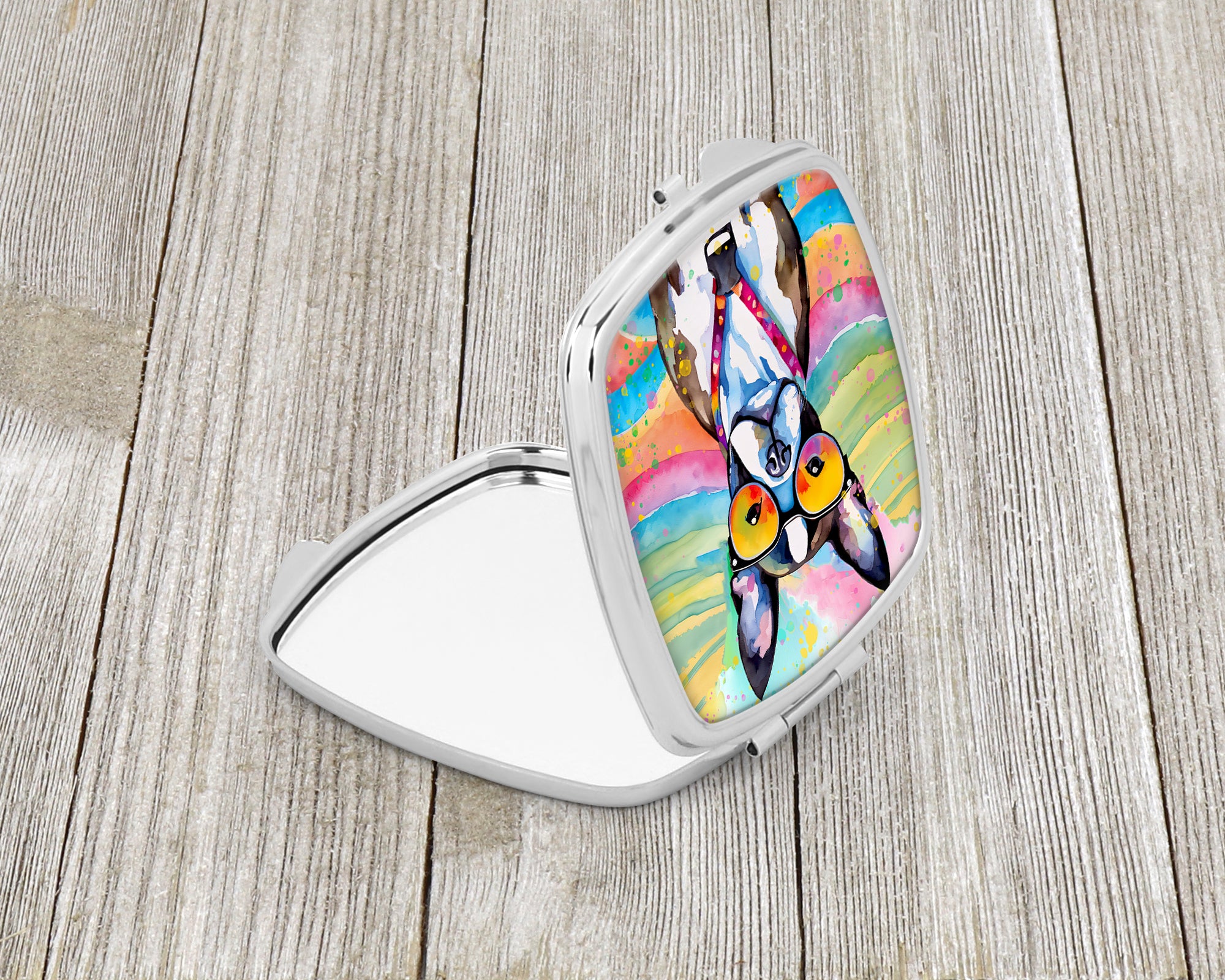 Caroline's Treasures Boston Terrier Hippie Dawg Compact Mirror – Stylish Purse Mirror with Artistic Covers
