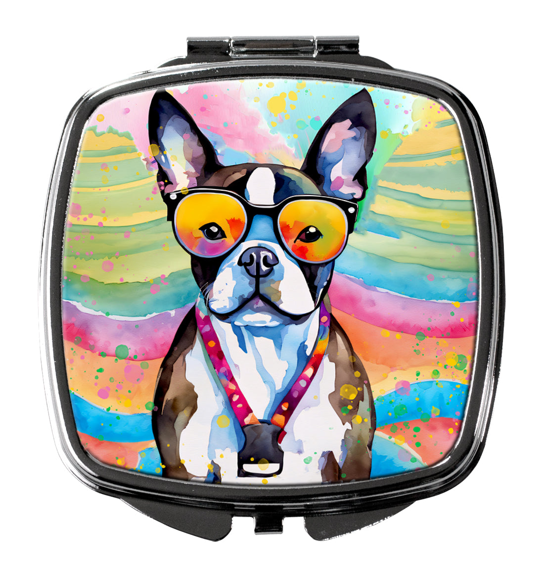 Caroline's Treasures Boston Terrier Hippie Dawg Compact Mirror – Stylish Purse Mirror with Artistic Covers