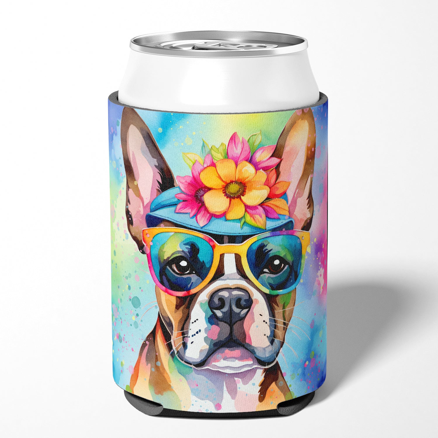 Boston Terrier Hippie Dawg Can or Bottle Hugger