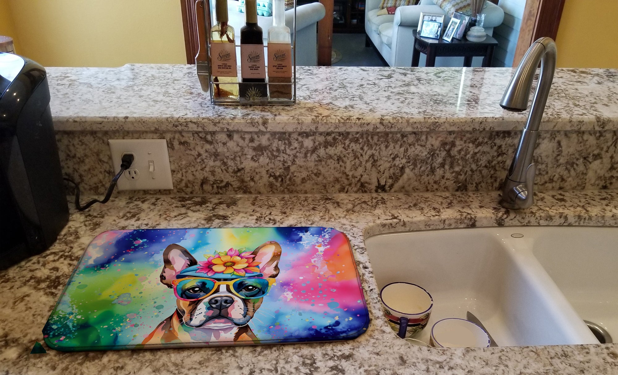 Caroline's Treasures Boston Terrier Hippie Dawg Dish Drying Mat