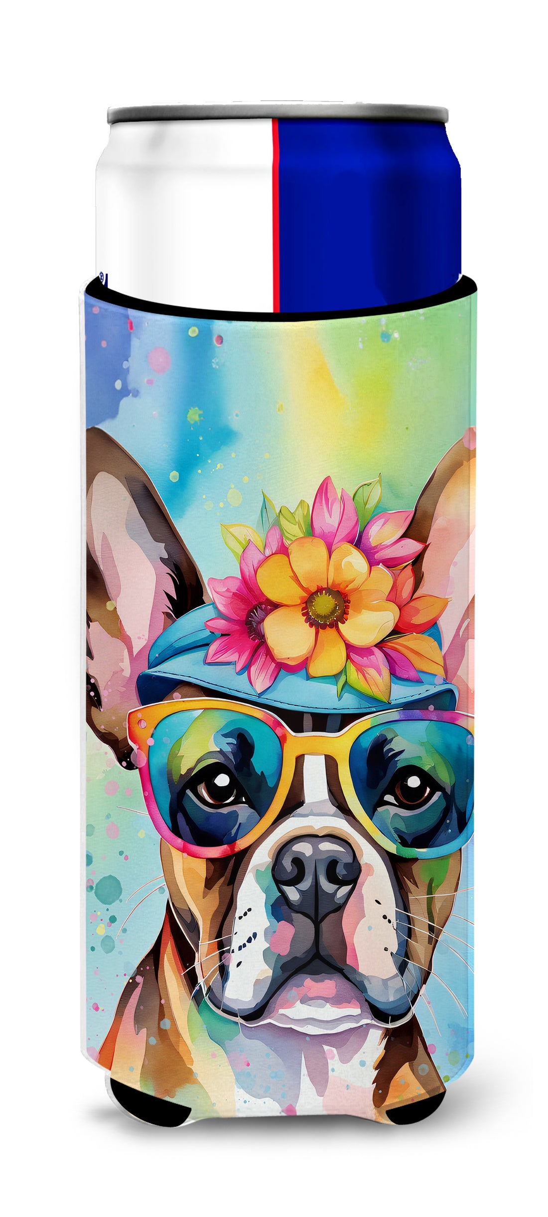 Buy this Boston Terrier Hippie Dawg Hugger for Ultra Slim Cans