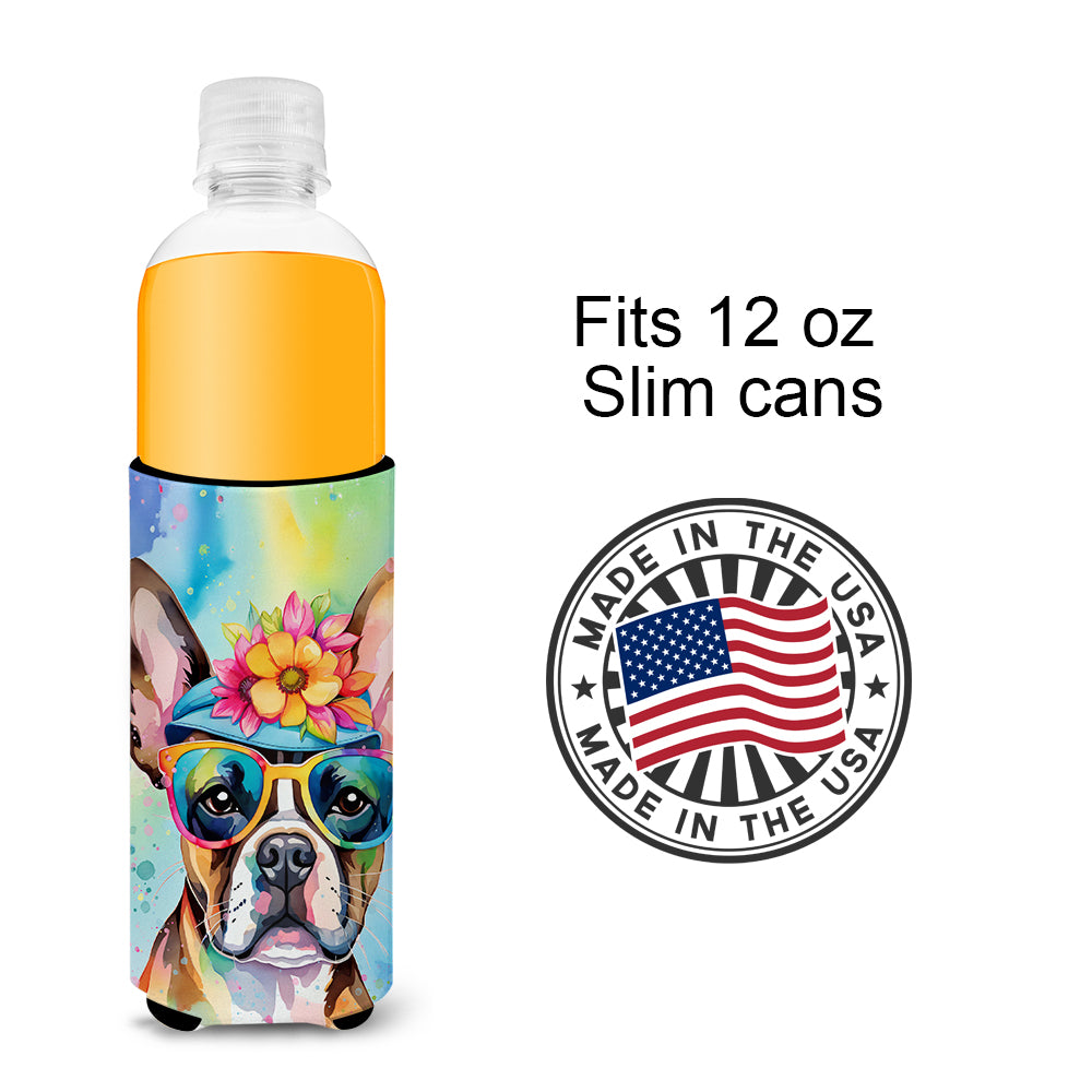 Boston Terrier Hippie Dawg Hugger for Ultra Slim Cans