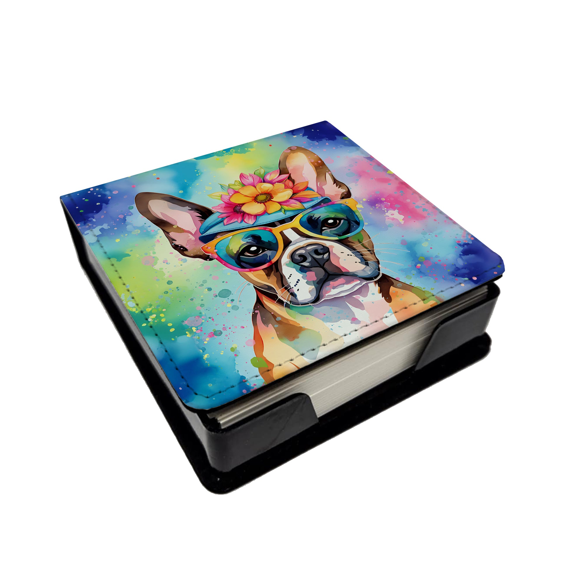 Caroline's Treasures Boston Terrier Hippie Dawg PU Leather Note Paper Holder