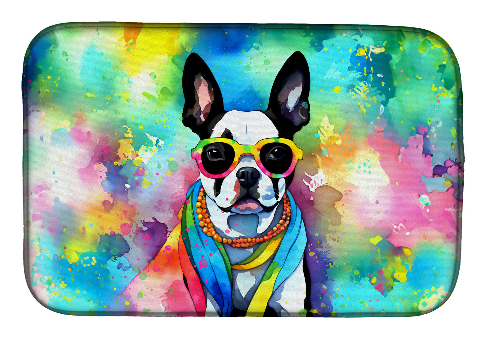 Caroline's Treasures Boston Terrier Hippie Dawg Dish Drying Mat