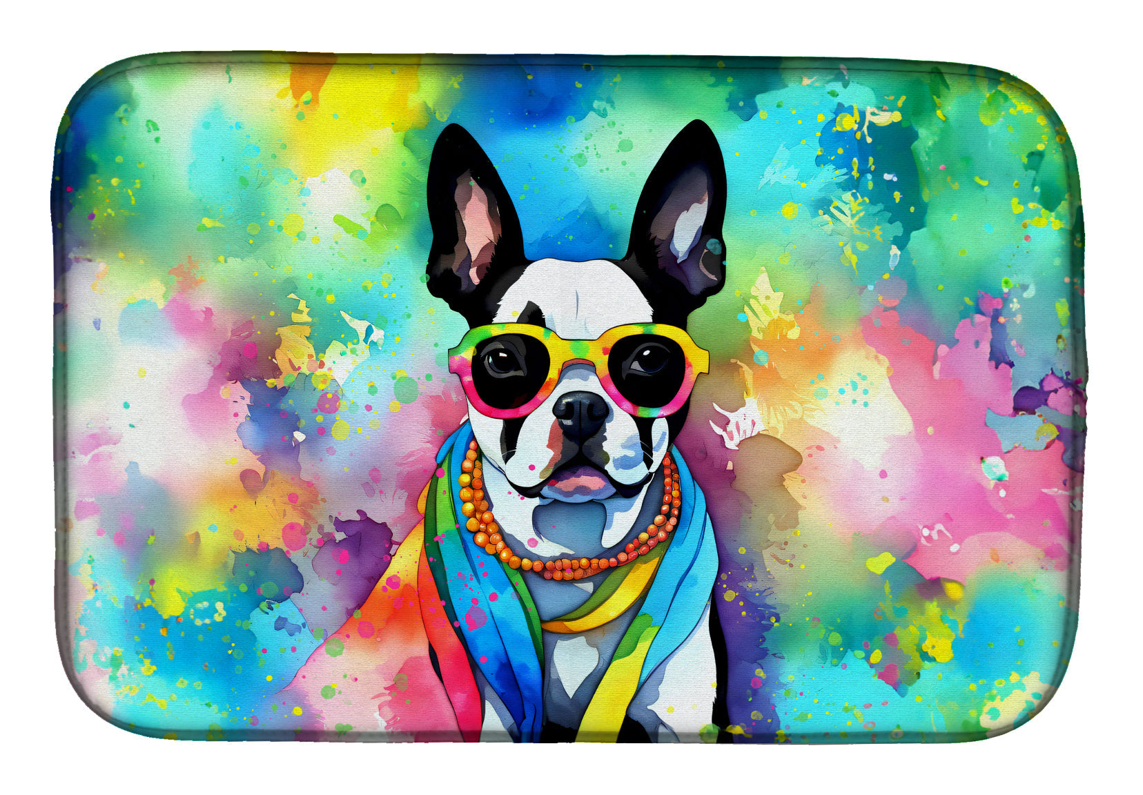 Caroline's Treasures Boston Terrier Hippie Dawg Dish Drying Mat