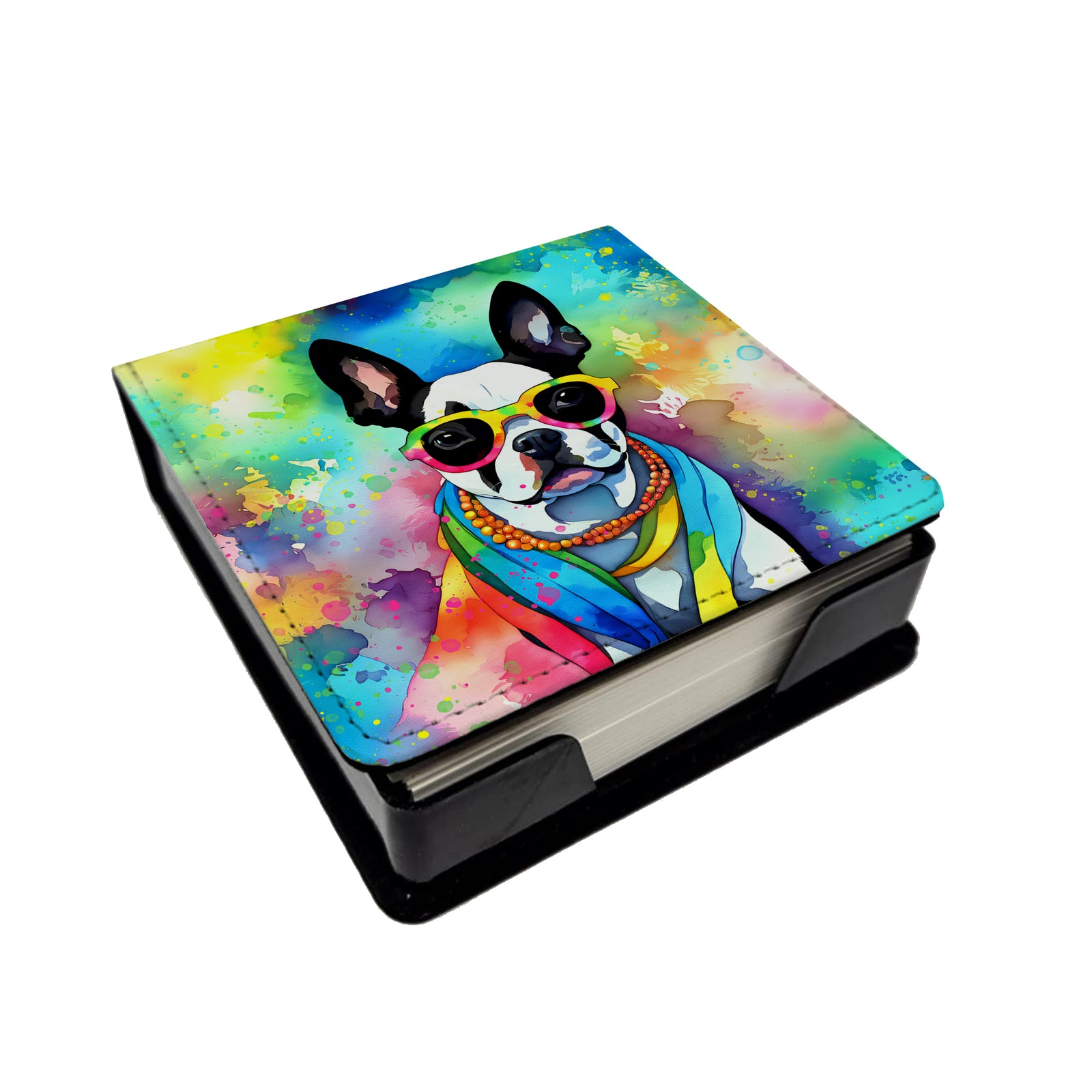 Caroline's Treasures Boston Terrier Hippie Dawg PU Leather Note Paper Holder