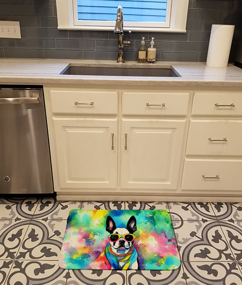 Boston Terrier Hippie Dawg Memory Foam Kitchen Mat