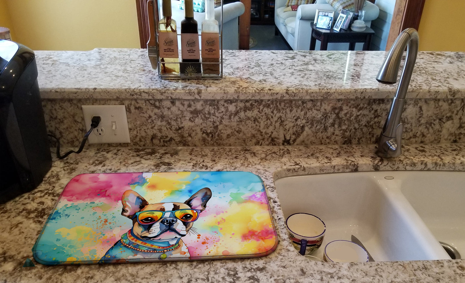 Caroline's Treasures Boston Terrier Hippie Dawg Dish Drying Mat