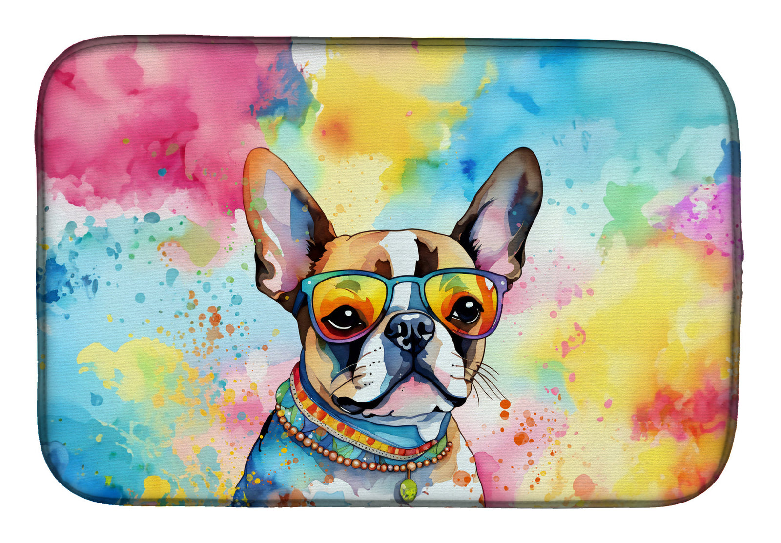 Caroline's Treasures Boston Terrier Hippie Dawg Dish Drying Mat