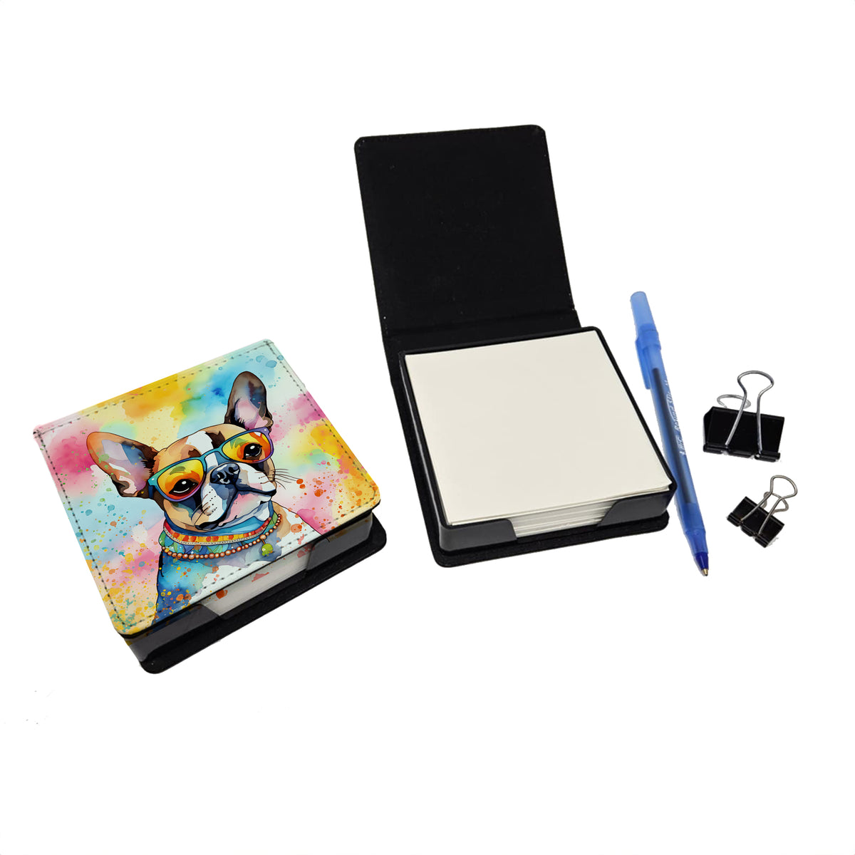 Caroline's Treasures Boston Terrier Hippie Dawg PU Leather Note Paper Holder