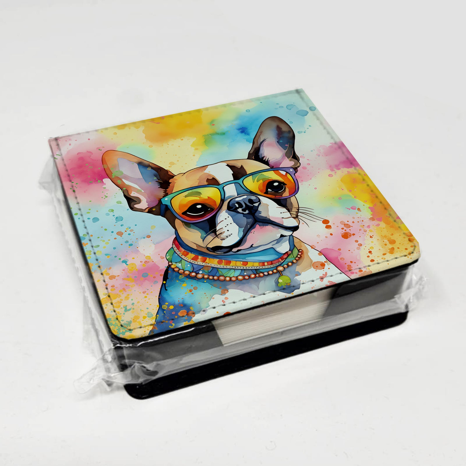 Caroline's Treasures Boston Terrier Hippie Dawg PU Leather Note Paper Holder