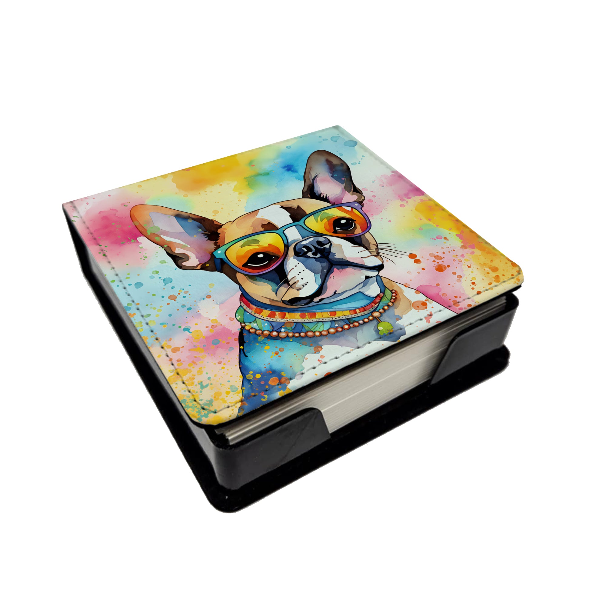 Caroline's Treasures Boston Terrier Hippie Dawg PU Leather Note Paper Holder