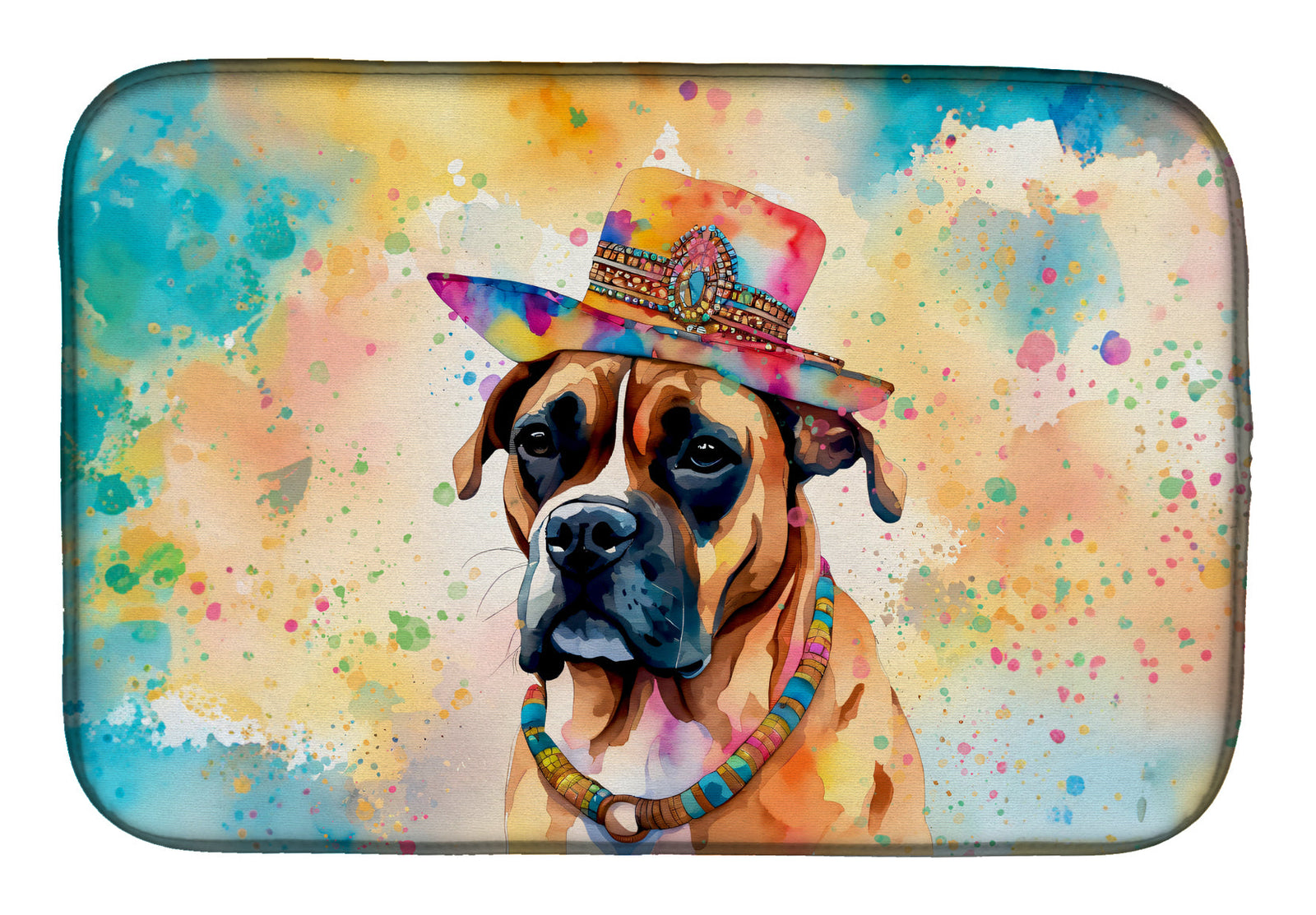 Caroline's Treasures Boxer Hippie Dawg Dish Drying Mat