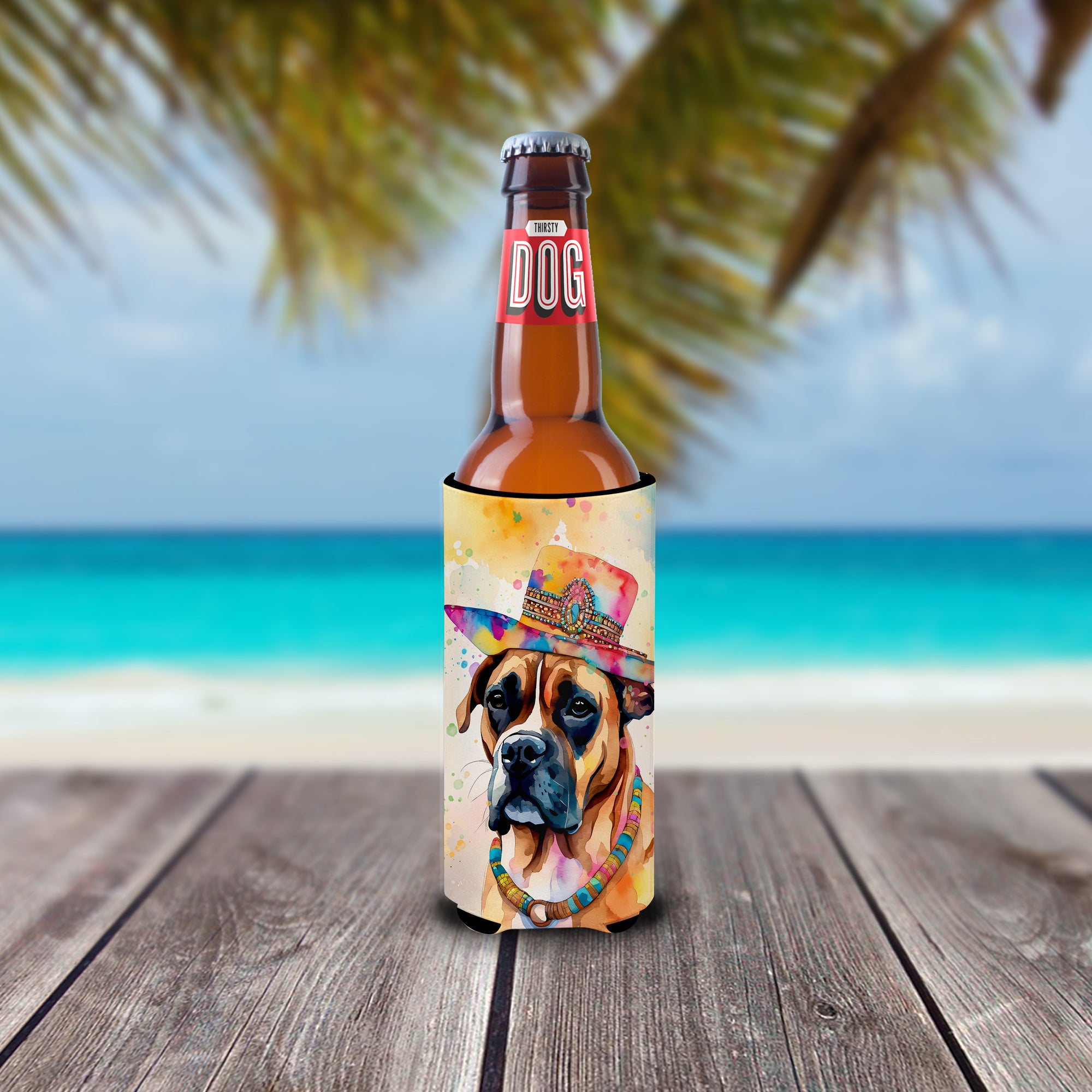 Caroline's Treasures Boxer Hippie Dawg Slim Can Huggers – Fun, Functional Drink Coolers for Every Occasion