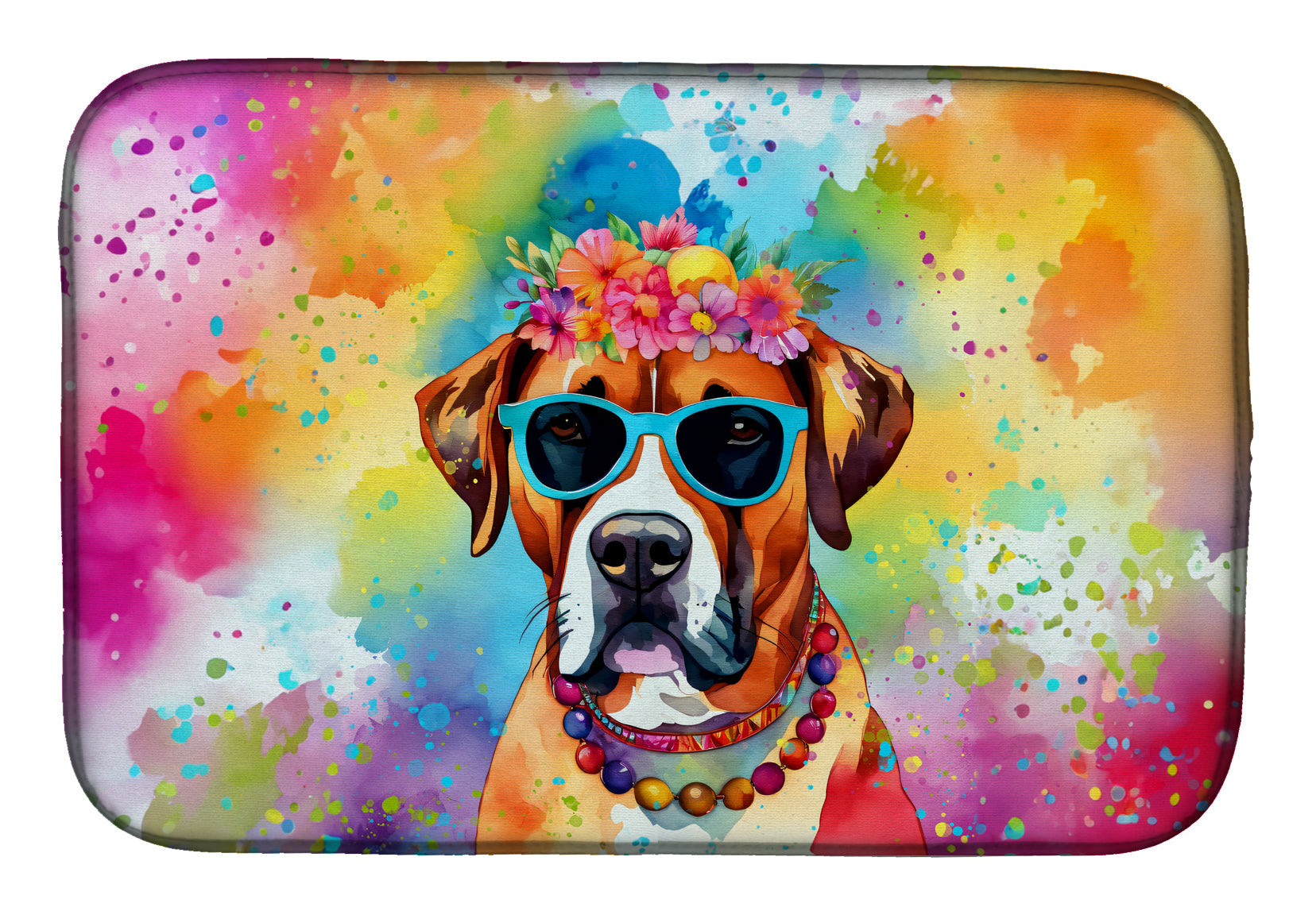 Caroline's Treasures Boxer Hippie Dawg Dish Drying Mat