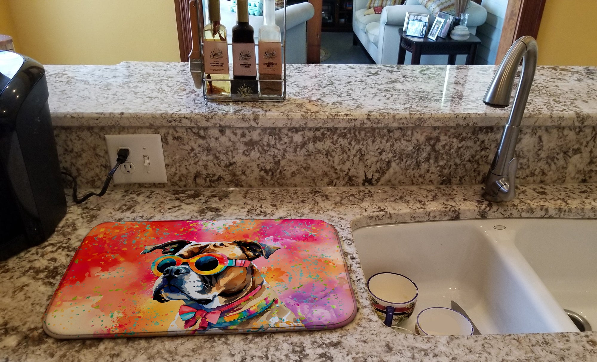 Caroline's Treasures Boxer Hippie Dawg Dish Drying Mat