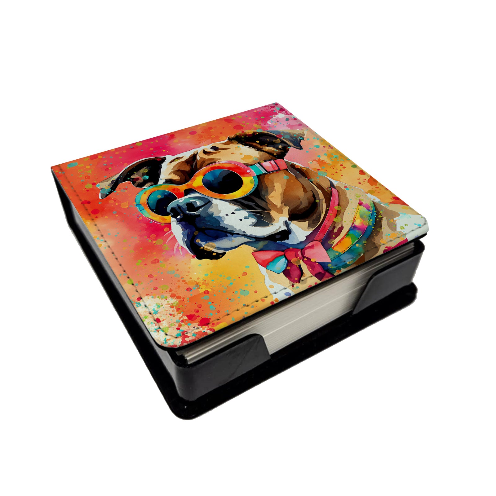 Caroline's Treasures Boxer Hippie Dawg PU Leather Note Paper Holder