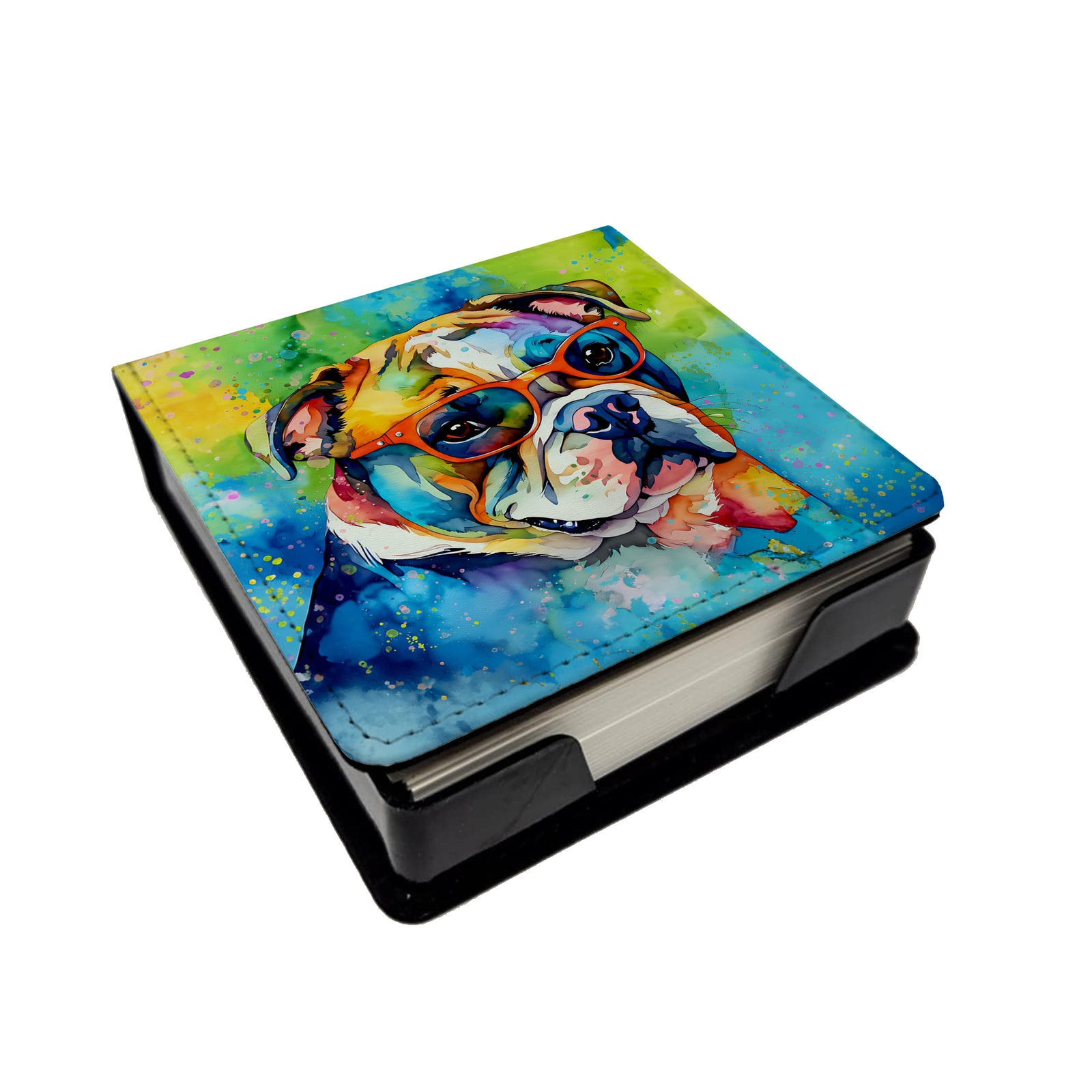 Caroline's Treasures English Bulldog Hippie Dawg PU Leather Note Paper Holder
