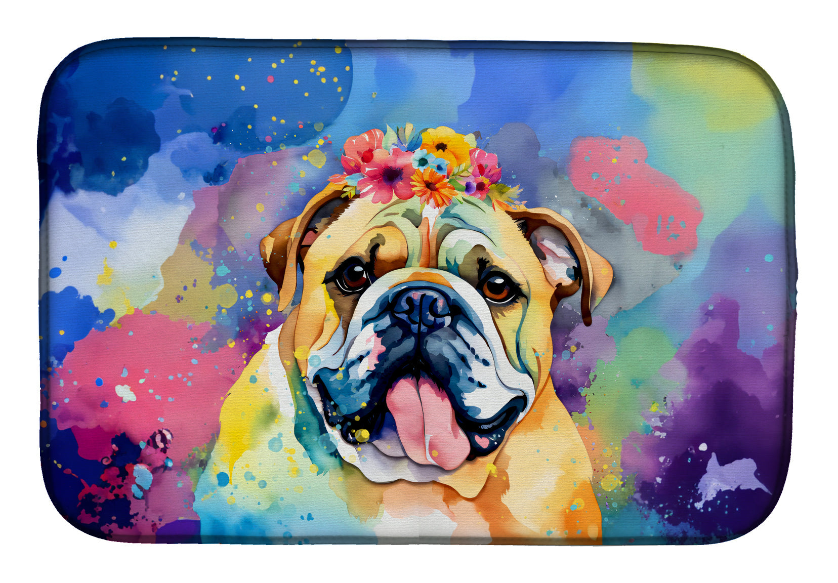 Caroline's Treasures English Bulldog Hippie Dawg Dish Drying Mat